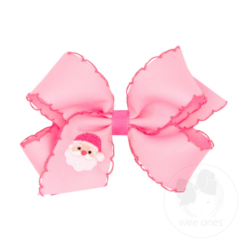 Wee Ones Medium Moonstitch Santa Embroidery Pink Hair Bow