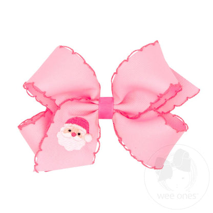 Wee Ones Medium Moonstitch Santa Embroidery Pink Hair Bow