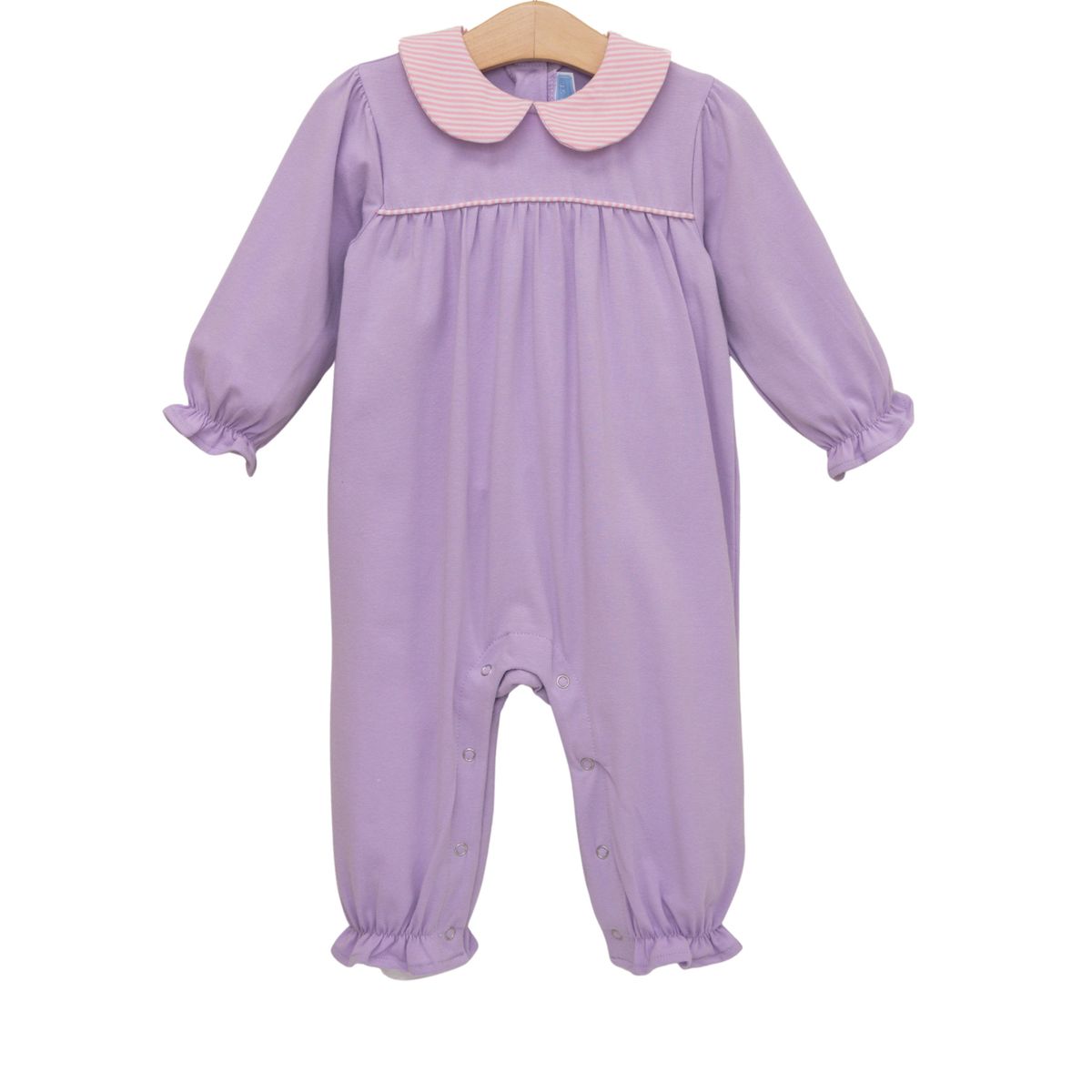 Trotter Street Kids Abigail Romper- Lavender/Light Pink Stripe