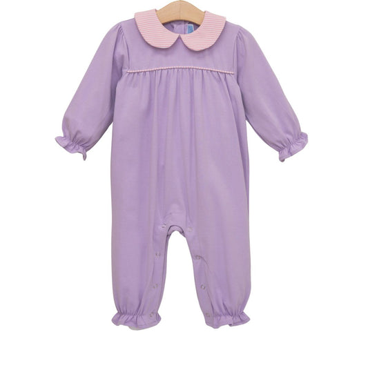 Trotter Street Kids Abigail Romper- Lavender/Light Pink Stripe