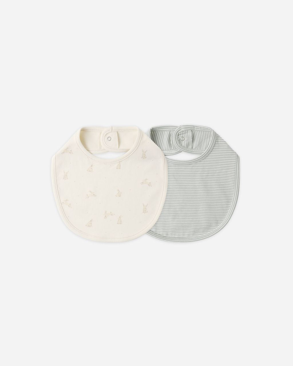 Jersey Snap Bib Pack || Bunnies, Sage Microstripe - Persnickety Shop