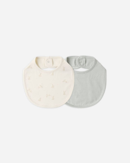 Jersey Snap Bib Pack || Bunnies, Sage Microstripe - Persnickety Shop