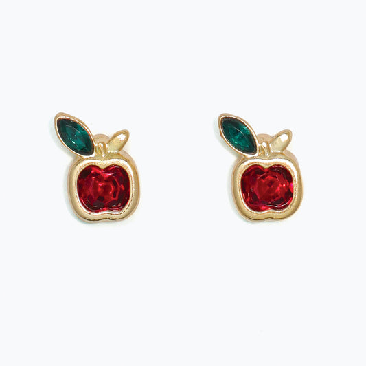 Earrings-Red Crystal Apple in Gold