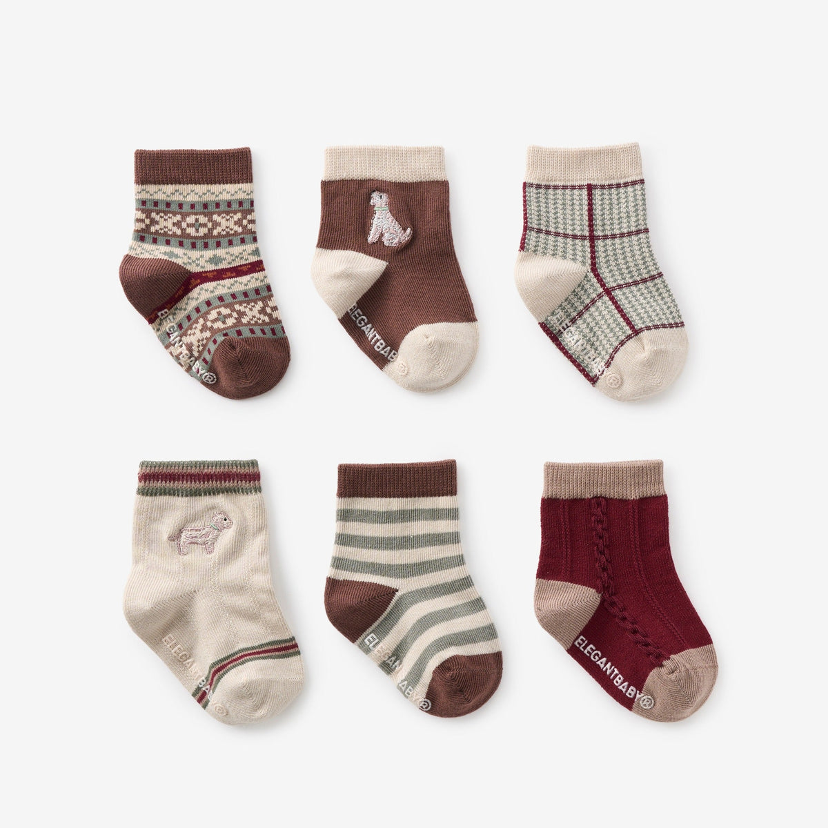 Elegant Baby- HOUNDS & HERITAGE NON SLIP BABY SOCKS 6 PK