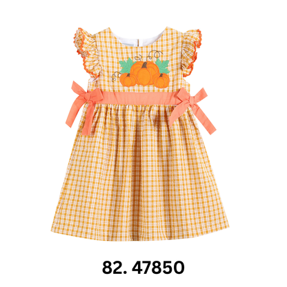 Lil Cactus *Pre-Order* Orange Gingham Ruffle Pumpkin Bow Dress