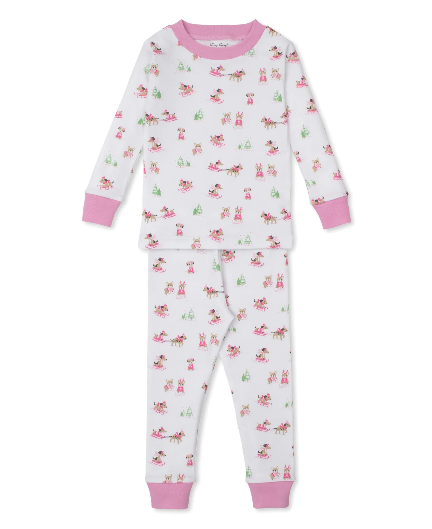 Kissy Kissy Christmas Puppy's Sleigh Riding Fun Pink Pajama Set - Persnickety Shop