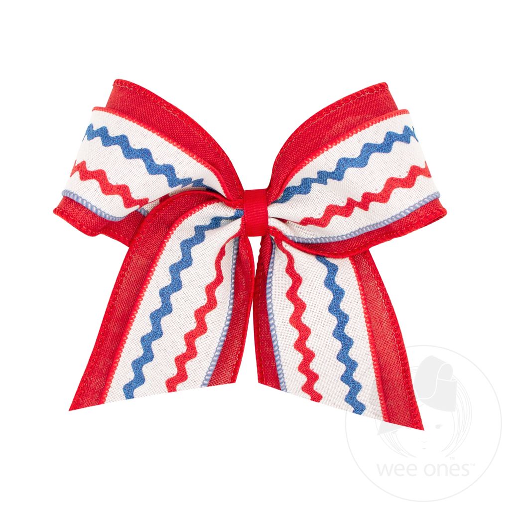 Wee Ones King Red Linen Ric-Rac with Linen Underlay Cheer Bow - Persnickety Shop