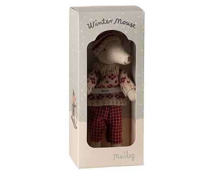 PREORDER Maileg NEW Winter mouse with ski set, Mum - Red 17-4304