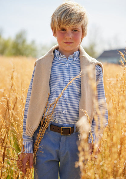 Little English Button Down Shirt - Gray Blue Gingham