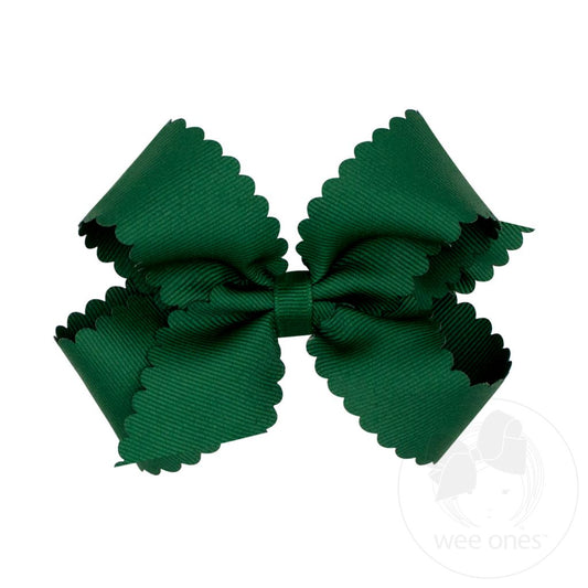 MEDIUM Grosgrain Hair Bow Scalloped Edge FOREST GREEN