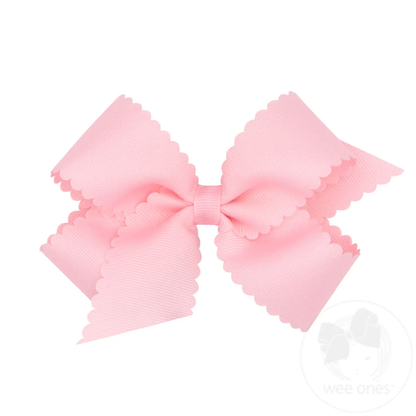 Wee Ones Medium Light Pink Grosgrain Hair Bow with Scalloped Edge - Persnickety Shop