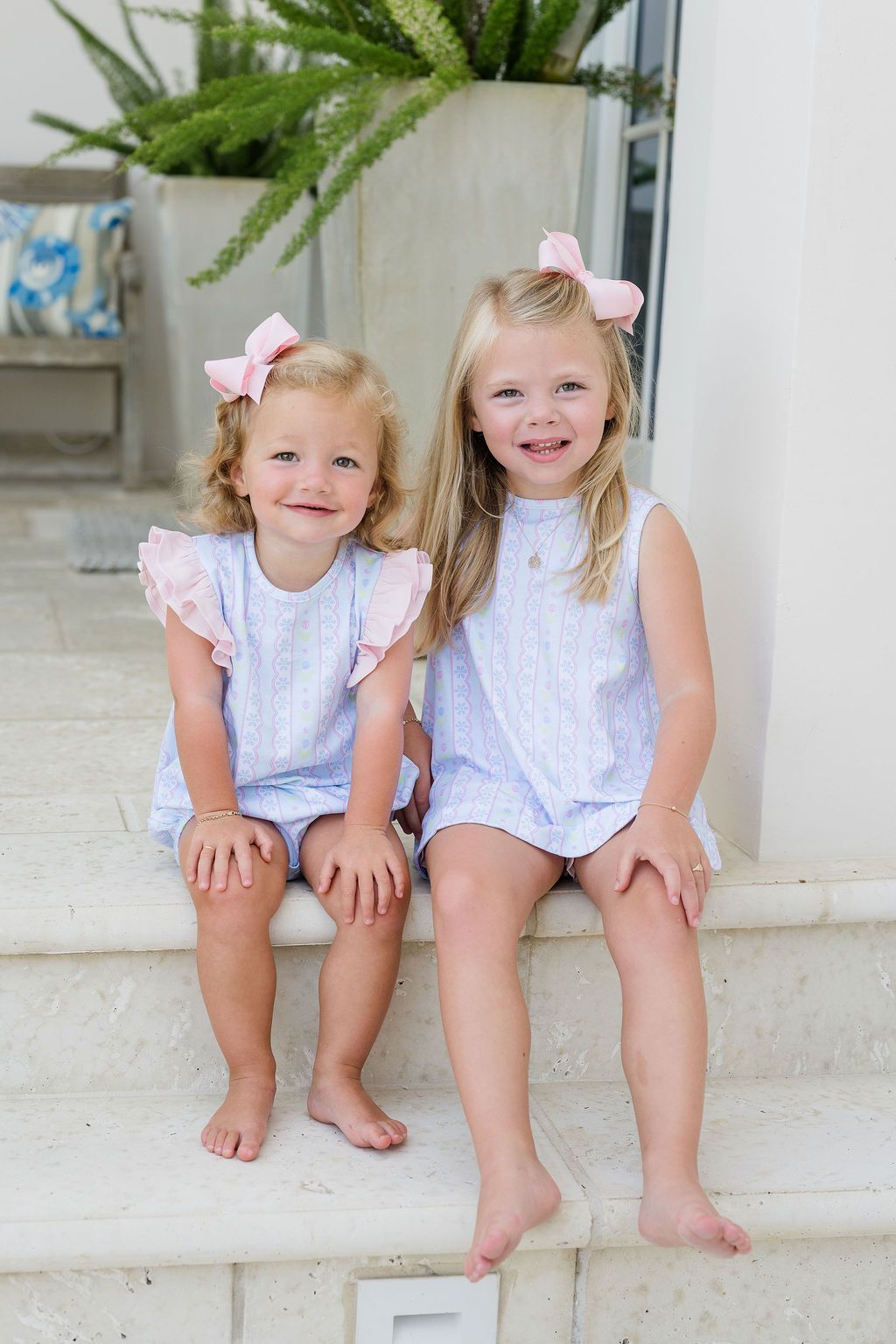 Blake Blue Floral Scallop Ruffle Shoulder Bubble - Persnickety Shop