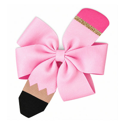 Pencil Back-to-School Hair Bow PINK