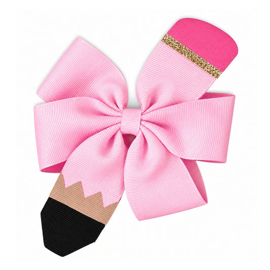 Pencil Back-to-School Hair Bow PINK - Persnickety Shop