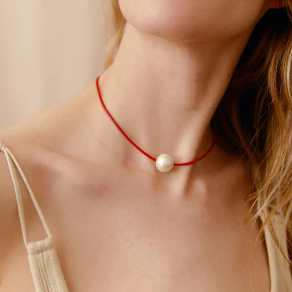 Cherry Red  Pearl Cord Necklace - Persnickety Shop