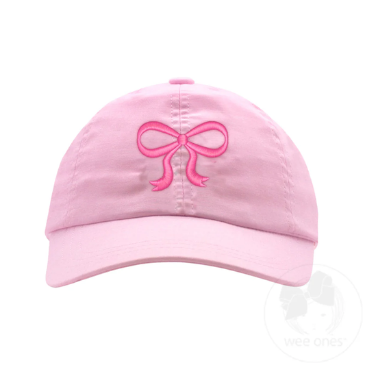 Wee Ones Girls Embroidered Pink Bow Chambray Cotton Twill Ball Cap-Kids - Persnickety Shop