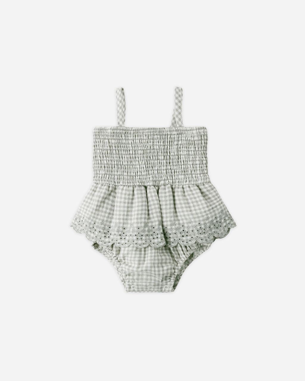 Smocked Skirted Romper || Sage Gingham - Persnickety Shop