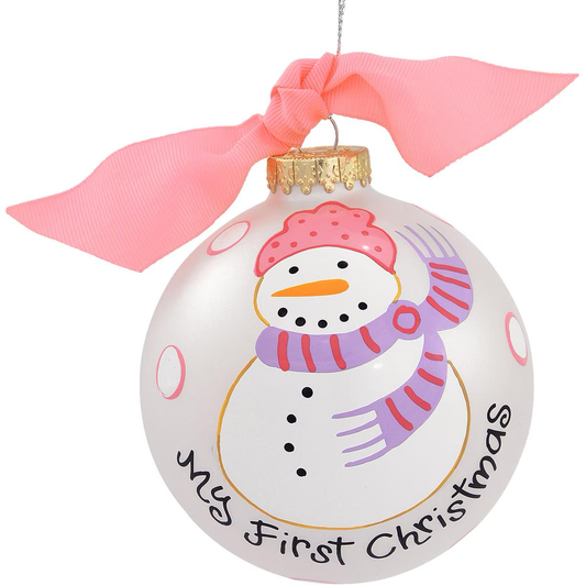 Coton Colors MY FIRST CHRISTMAS WITH SNOWMAN GIRL GLASS ORNAMENT