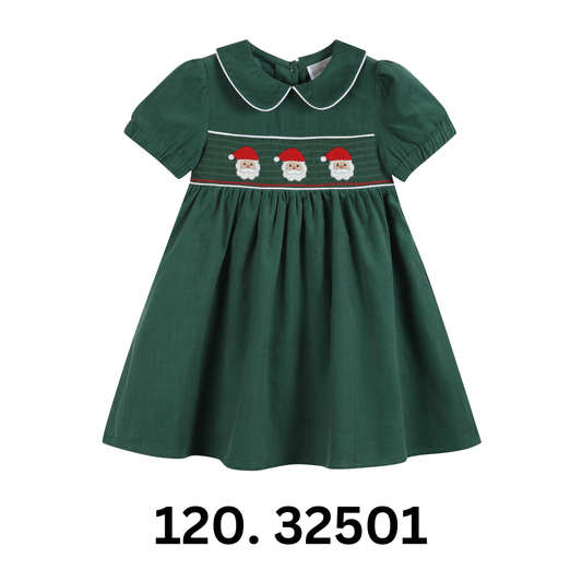 Green Corduroy Santa Smocked Dress - Persnickety Shop