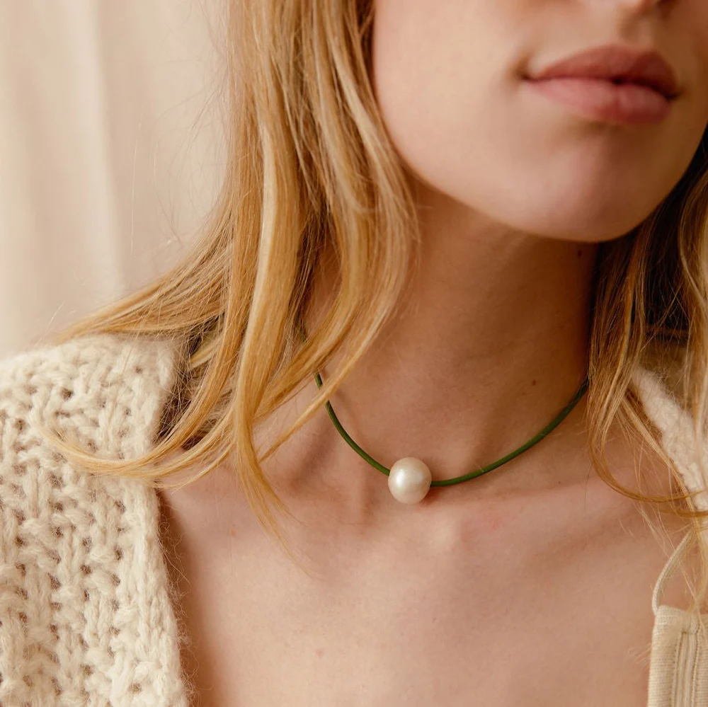 Palm Green  Pearl Cord Necklace - Persnickety Shop