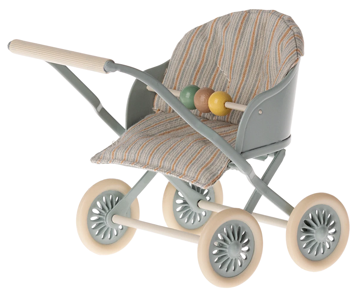 NEW Maileg Stroller, Baby Mice - Blue