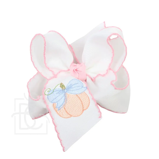 Beyond Creations Embroidered Bow Pumpkin Crochet Edge Bow