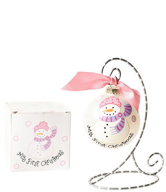 Coton Colors MY FIRST CHRISTMAS WITH SNOWMAN GIRL GLASS ORNAMENT