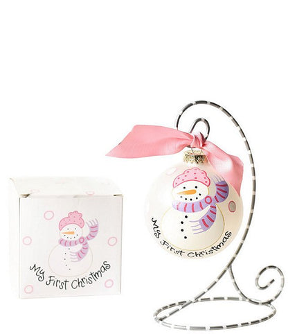 Coton Colors MY FIRST CHRISTMAS WITH SNOWMAN GIRL GLASS ORNAMENT