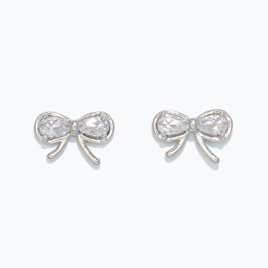 Earrings-Silver Bows with Crystals