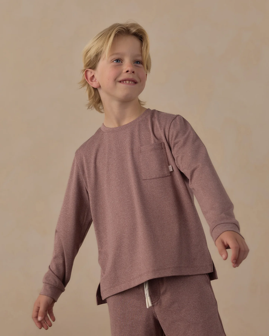RYLEE + CRU LONG SLEEVE POCKET TEE HEATHERED MULBERRY - Persnickety Shop
