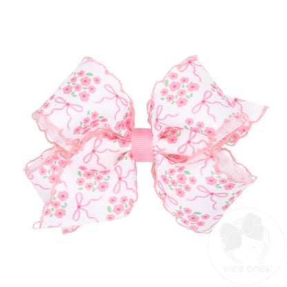 Wee Ones Medium Moonstitch Hair Bow in Pink Bow and Flower Print - Persnickety Shop