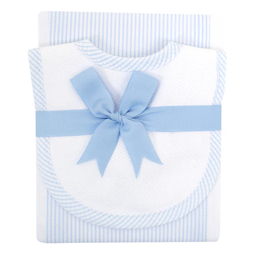 3 Marthas Drooler Bib & Burp Set: Small Blue Check