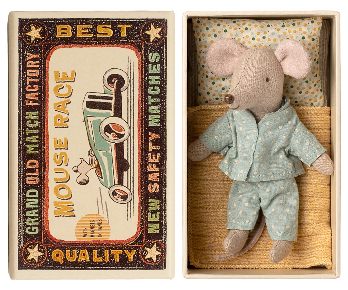 Maileg NEW Little brother mouse in matchbox BLUE POLKA DOT