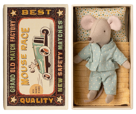 Maileg NEW Little brother mouse in matchbox BLUE POLKA DOT