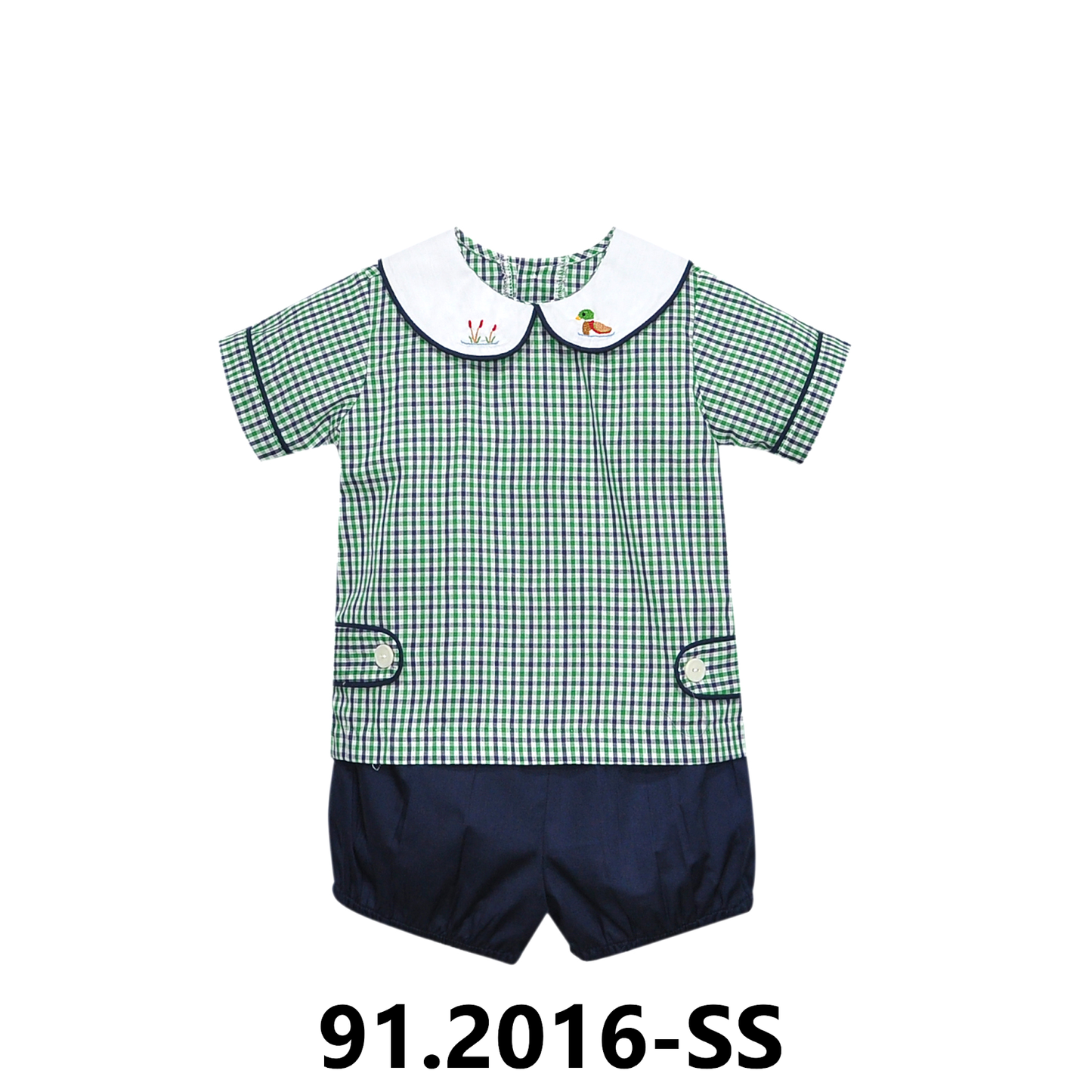 PRE-ORDER Navy Plaid Riley Short Set - Ducks