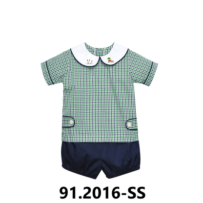 PRE-ORDER Navy Plaid Riley Short Set - Ducks