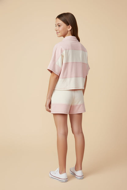Girls Color block Stripe Half Zip Knit SET (Top and Shorts) - Persnickety Shop
