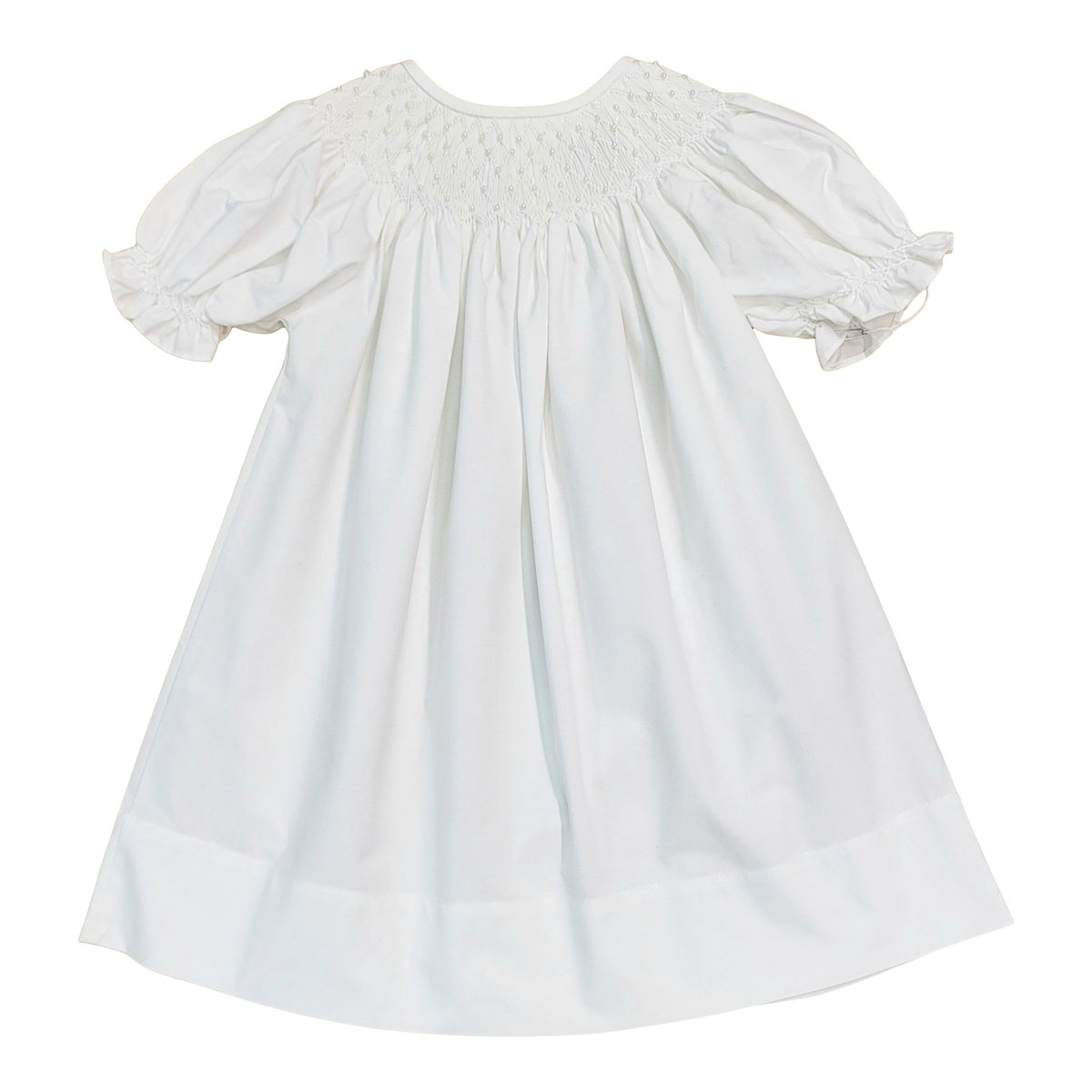 SWEET DREAMS CATHERINE WHITE SMOCKED DRESS W/WHITE PEARL