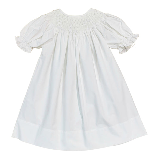 SWEET DREAMS CATHERINE WHITE SMOCKED DRESS W/WHITE PEARL