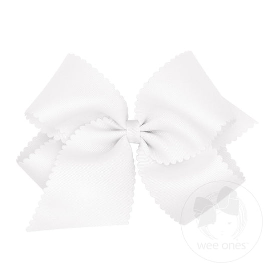 Wee Ones King WHITE Grosgrain Hair Bow Scalloped Edge - Persnickety Shop