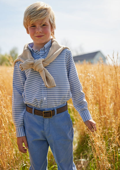 Little English Button Down Shirt - Gray Blue Gingham