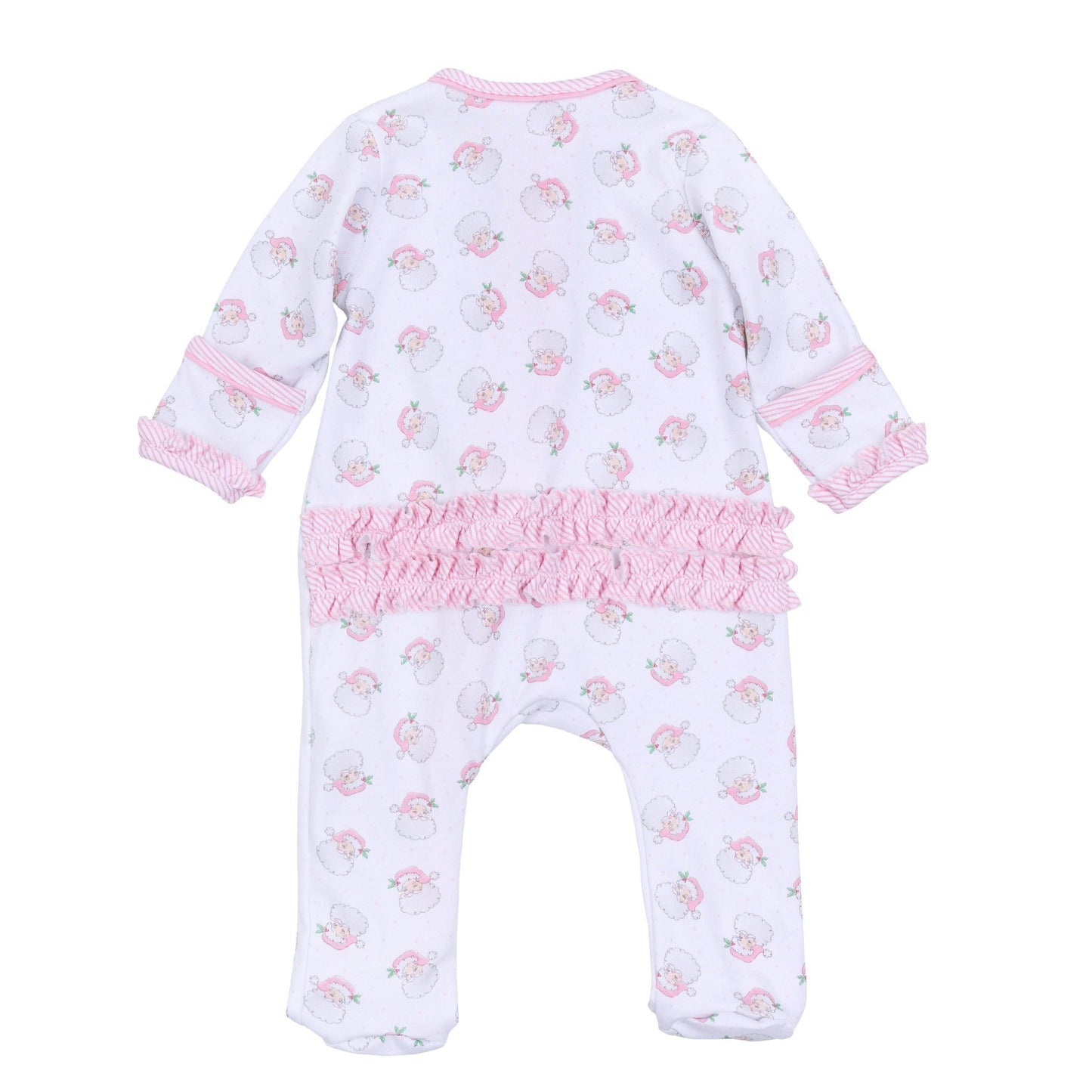 Santa Baby Print Ruffle Zip Footie - Pink - Persnickety Shop