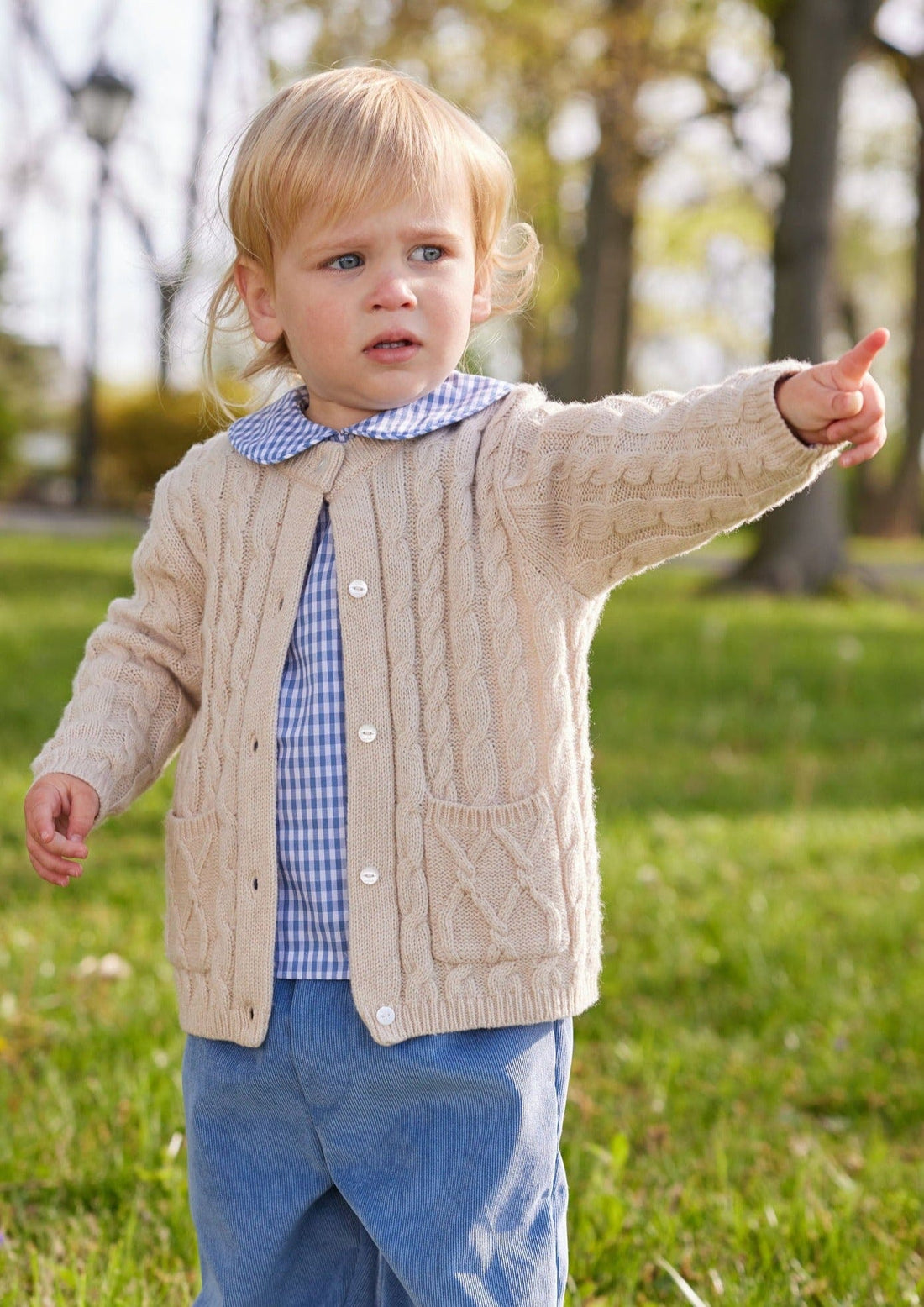 Little English Peter Pan Shirt - Gray Blue Gingham
