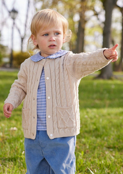 Little English Peter Pan Shirt - Gray Blue Gingham