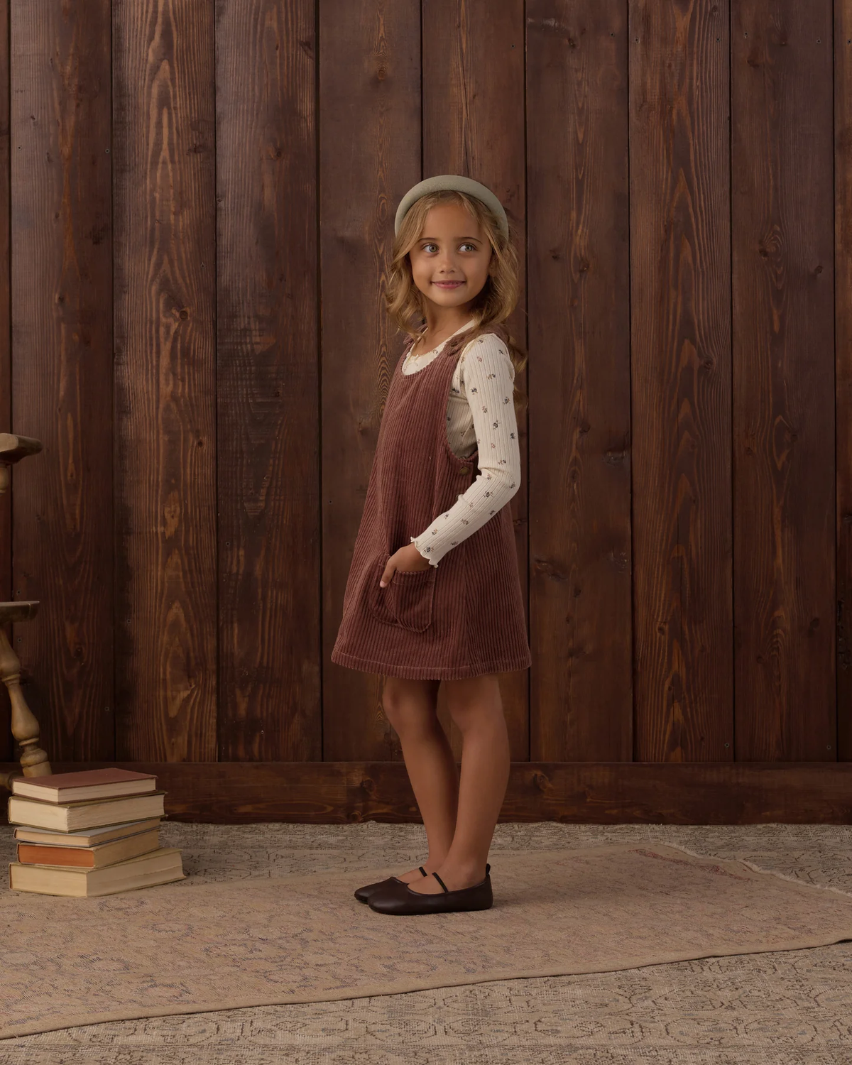 RYLEE + CRU RIBBED LONG SLEEVE NATURAL DITSY