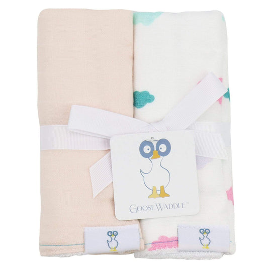 2 PK Muslin & Terry Cloth Burp Cloth Clouds/Peach - Persnickety Shop