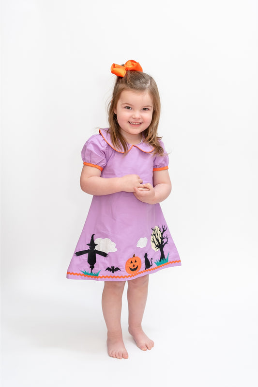 Lil Cactus Purple Halloween Scene Girls Dress