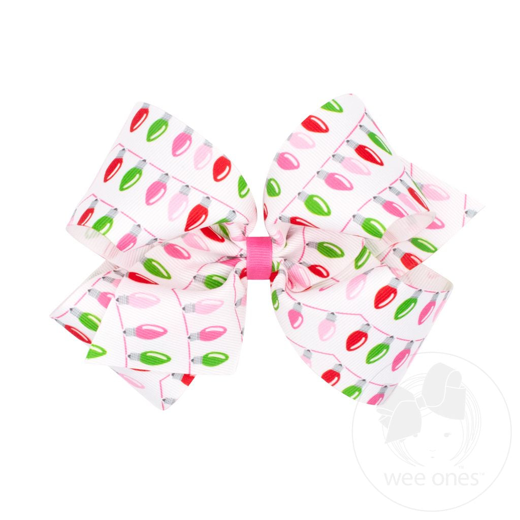 Wee Ones Medium Pink Christmas Prints Hair Bows