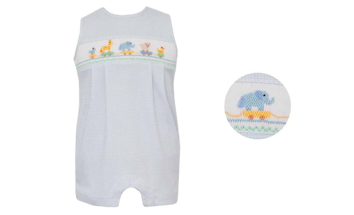 TOY PARADE BOY´S - Lt.blue knit gingham boy's jon jon - Persnickety Shop