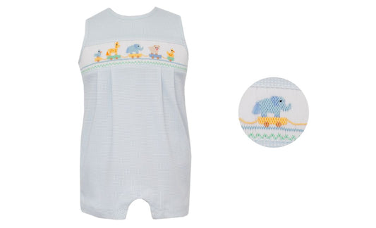 TOY PARADE BOY´S - Lt.blue knit gingham boy's jon jon - Persnickety Shop